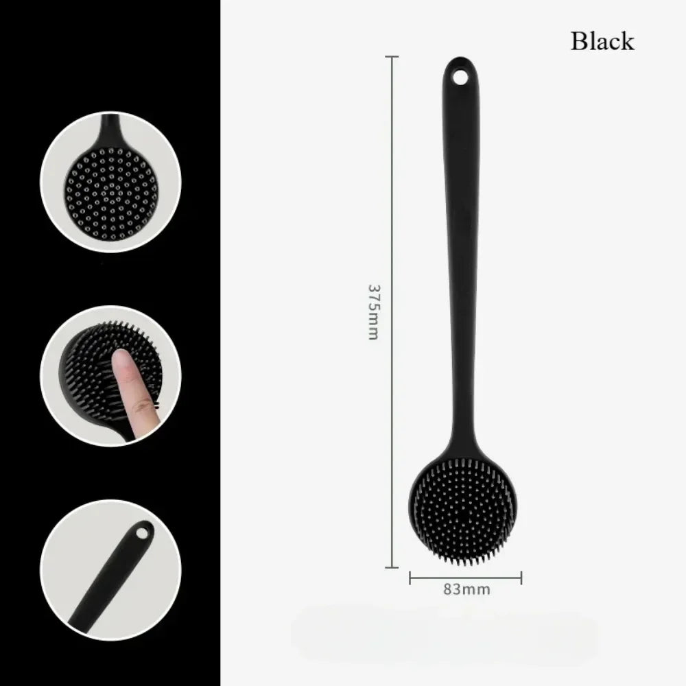 Silicone Long Handle Shower Brush Soft Haired Lazy Bath Tools Back Scrubber Sponge Exfoliating Skin Massager Bathroom Tools
