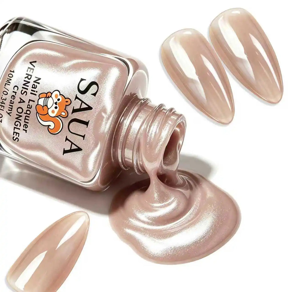 10ML Champagne Color Nail Polish, Fast-Drying, No UV Lamp Needed, Pearl Cream Texture, High Gloss,For Daily Use and Parties