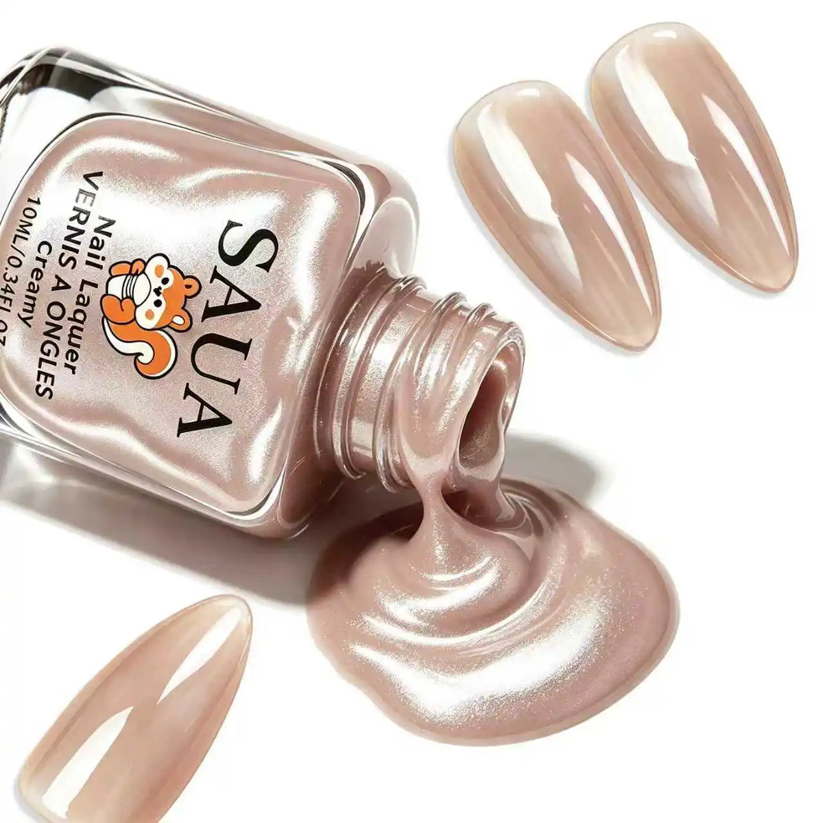 10ML Champagne Color Nail Polish, Fast-Drying, No UV Lamp Needed, Pearl Cream Texture, High Gloss,For Daily Use and Parties