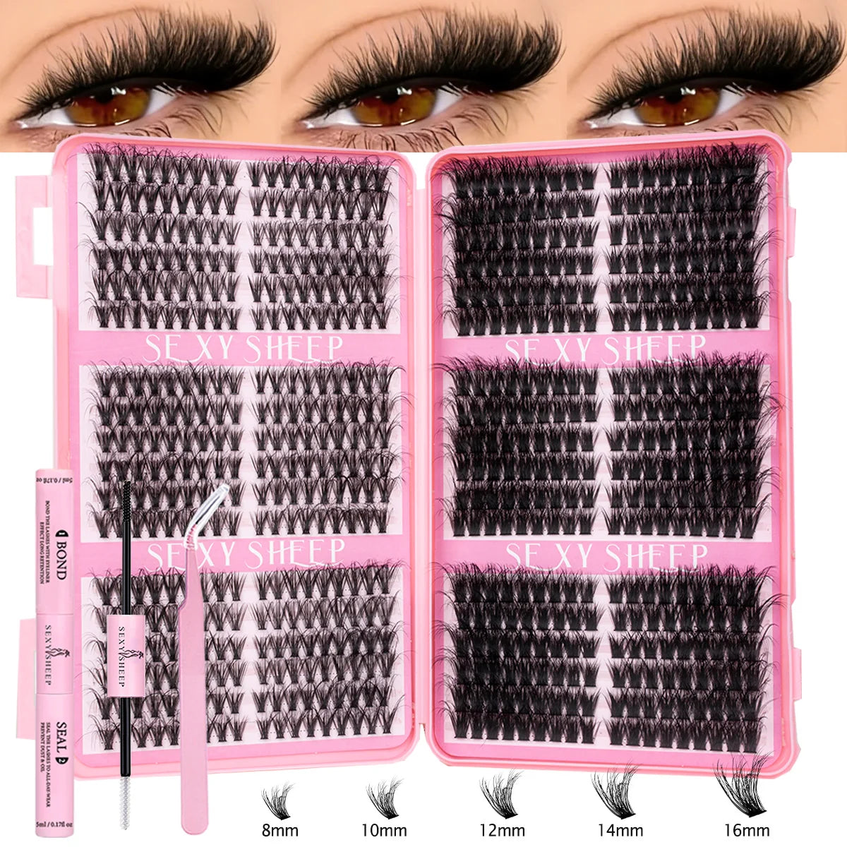 Lash Clusters Kit Cat Lashes with Lash Bond & Seal Cluster Eyelash Extensions Mix Styles Eyelash Clusters Kit DIY at Home Makeup