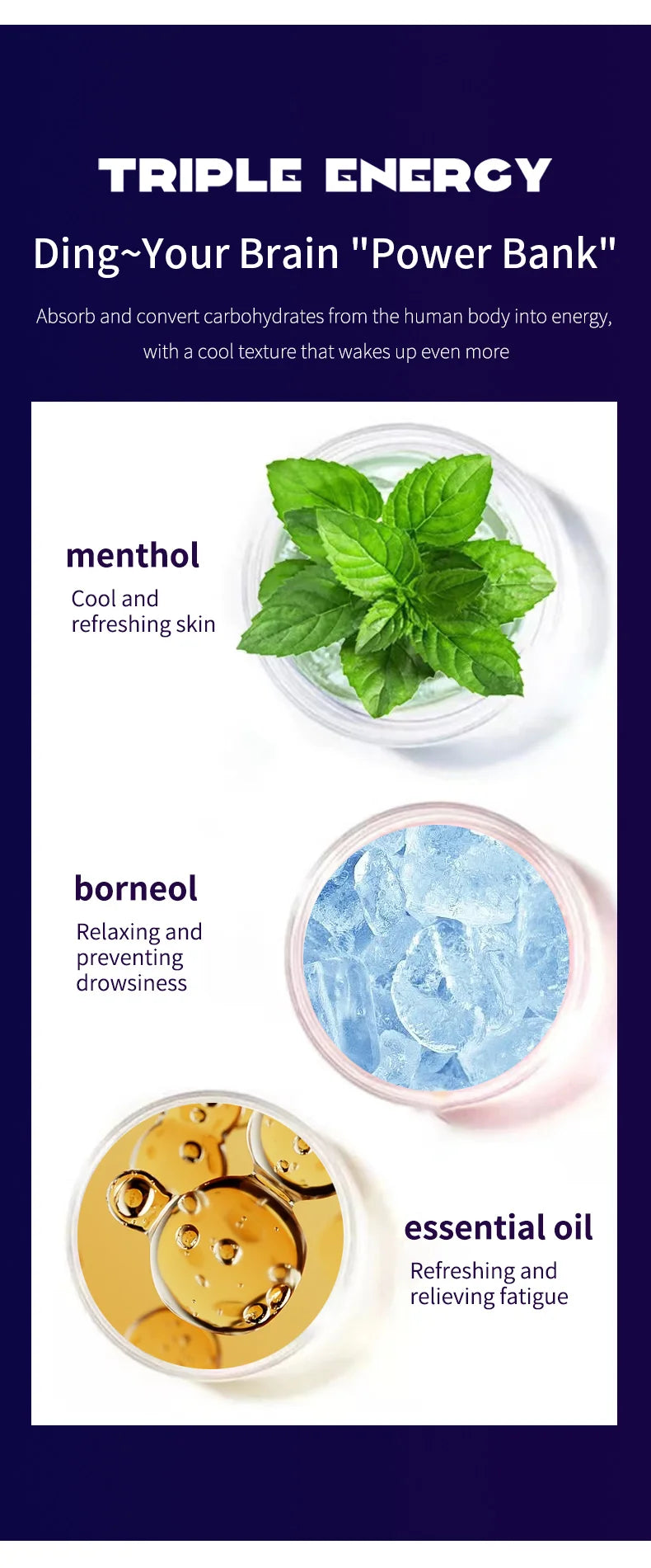 O'cheal Energy Stick Double Hole Energizing Energy Bar Fresh Mint Scent Refreshing Fatigue Relief Inhaler Energy Vapors Stick