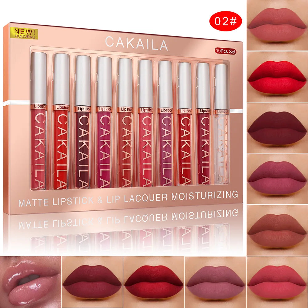 4pcs/10pcs/set Nude Lip Gloss Matte Velvet Lipstick Waterproof Long-lasting  Liquid Lipstick Women Moist Lip Tint