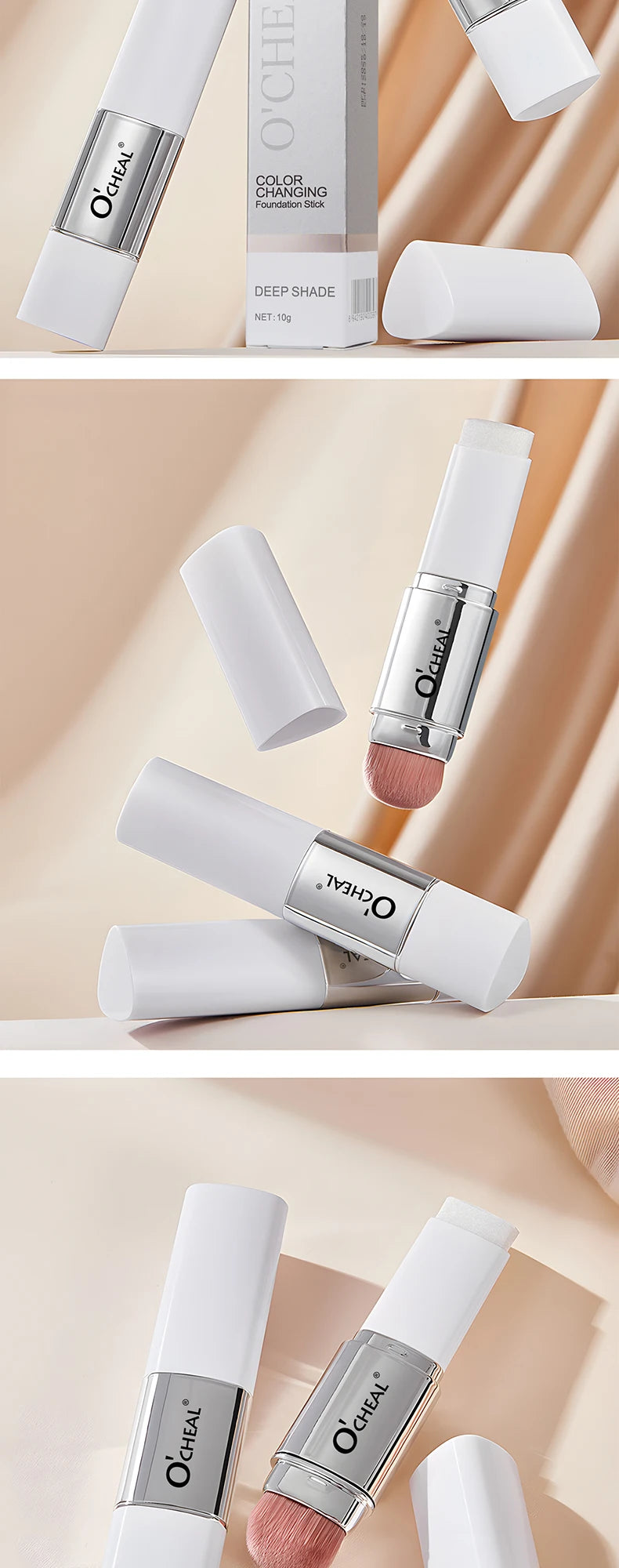 O'CHEAL Temperature Changing Foundation Stick Facial Coverage Blemishes Pores Double-Headed Face Matte Makeup Foundation Cream