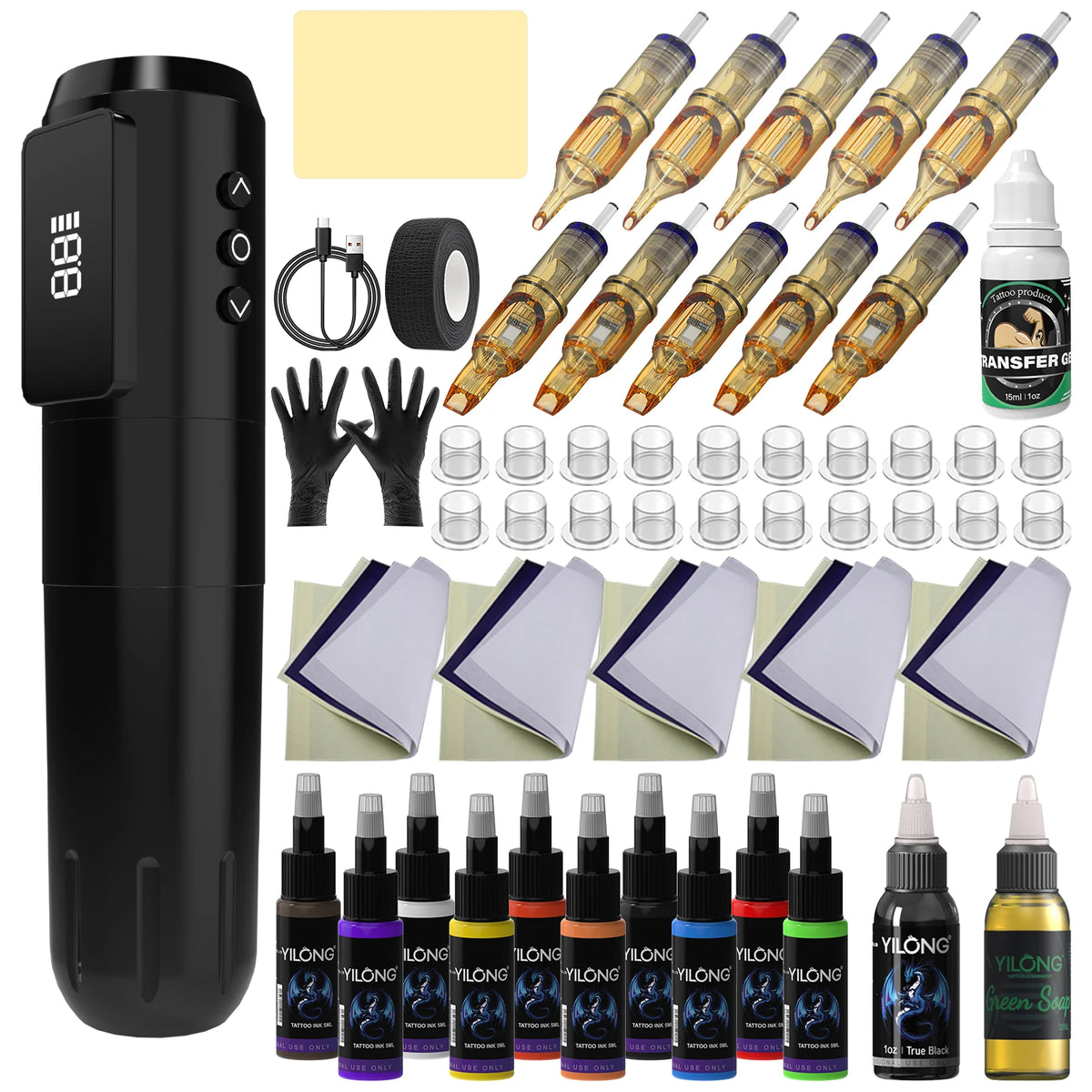 YILONG Wireless Tattoo Gun Kit With 1600MAH Power and LED Screen 3.5MM Stroke Rotary Tattoo Machine Pen Set for Tattoo Beginners