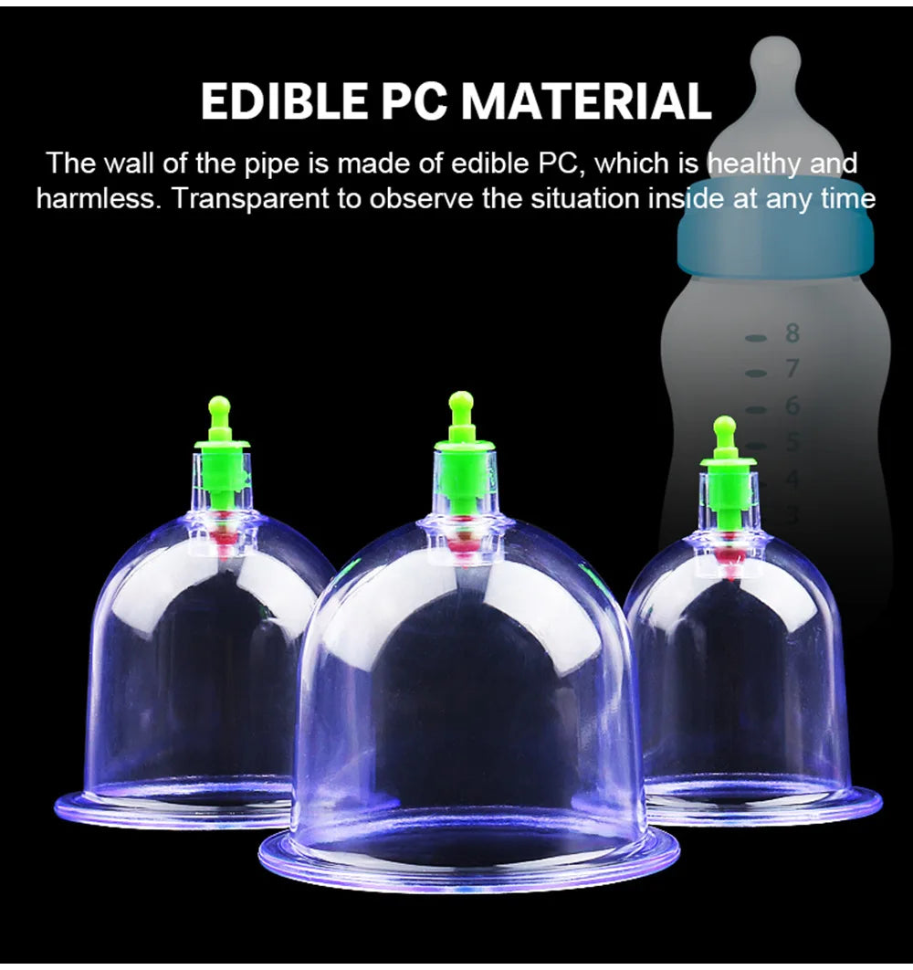 6 Suction Cups for Back-Vacuum Cupping Massage Kit w/ Pump Gun Body Massage Anti-Cellulite