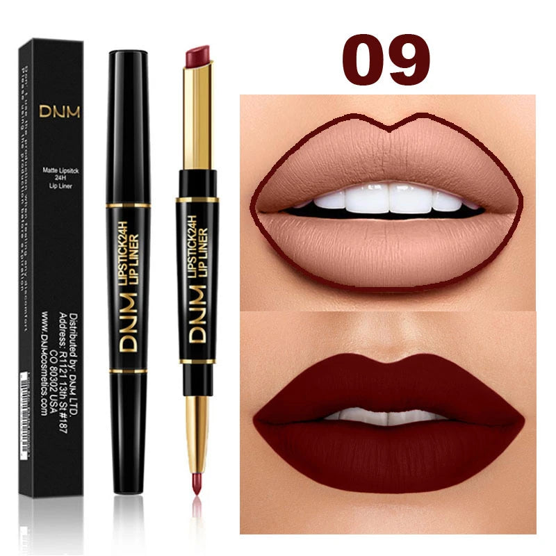 DNM 2 In 1 Matte Lipstick Pencil Double Head Lip Liner Pen Long Lasting Waterproof Lady Charming Nude Red Lipliner Pencil Makeup