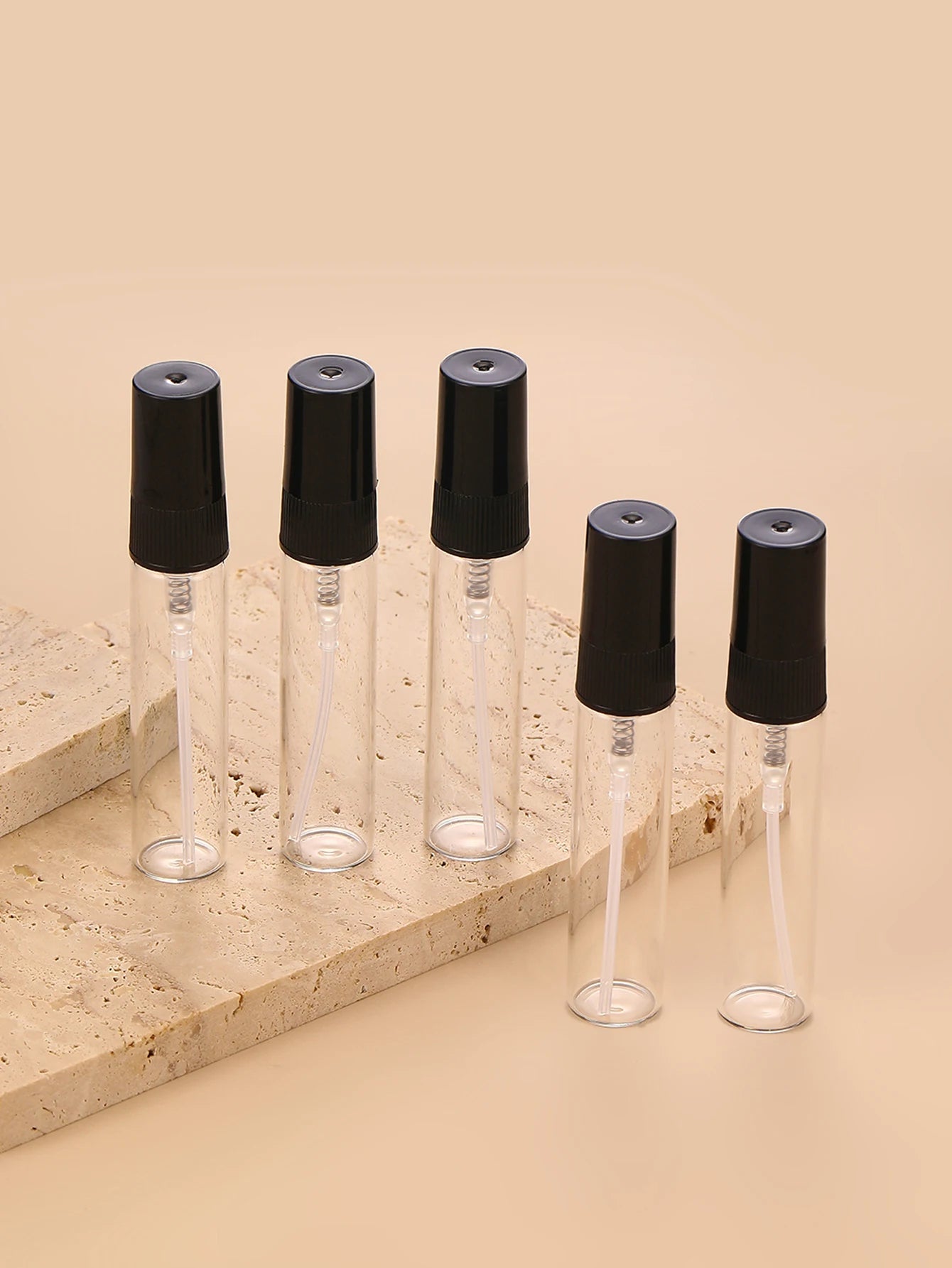 50pcs+4 Accessories 10ML Refillable Glass Spray Bottle with 50 Spray Bottles, 1 Dropper, 1 Funnel, 1 Dispenser, 1 Syringe