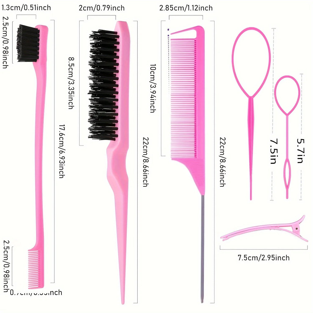 8-piece hair styling set, 6.76 oz spray bottle and nylon hair brush, mouse tail comb, edge control hair brush and hair tail tool