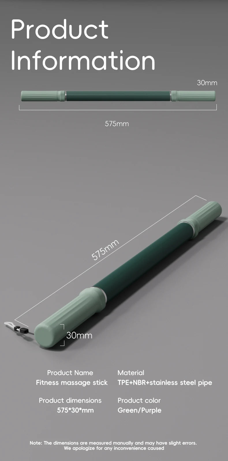 Massage Stick Portable Roller, Handheld, Deep Tissue Foam Roller, Body Massage and Myofascial Release Tool for Legs, Neck, Calve