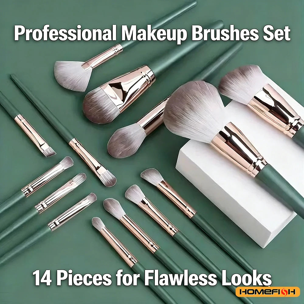 Cosmetic Powder & Blush Blending Brush Set – 14Pcs Soft Fluffy Makeup Tools for Eye Shadow & Foundation
