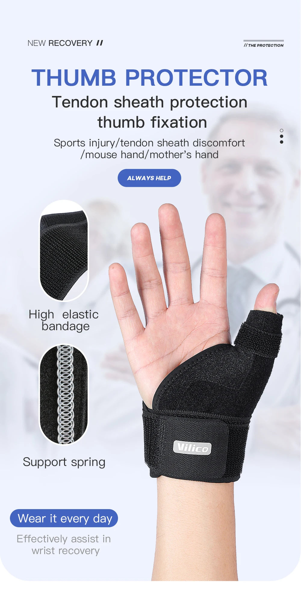 1PC Flexible Splint Wrist Thumb Support Brace for Tendonitis Arthritis Breathable Thumb Protector Guard Fits Right and Left Hand