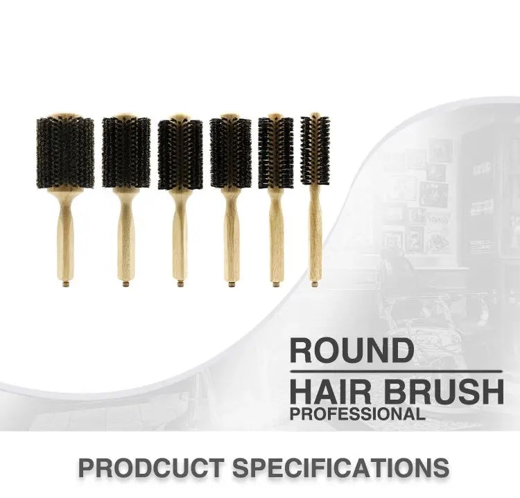 Professional 6 Sizes Barber Salon Wood Handle Boar Bristles Round Brush Removable Tail Hairdresser Hair Brush Hair Round Combs