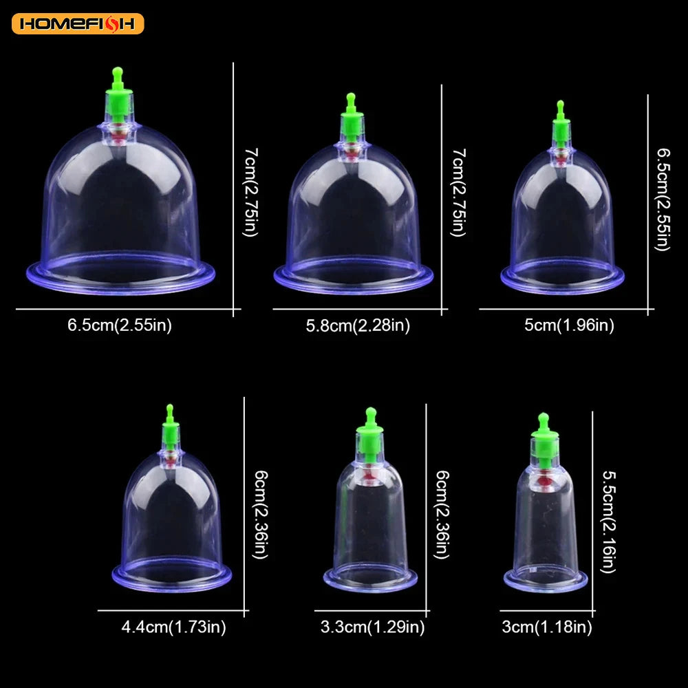 6 Suction Cups for Back-Vacuum Cupping Massage Kit w/ Pump Gun Body Massage Anti-Cellulite