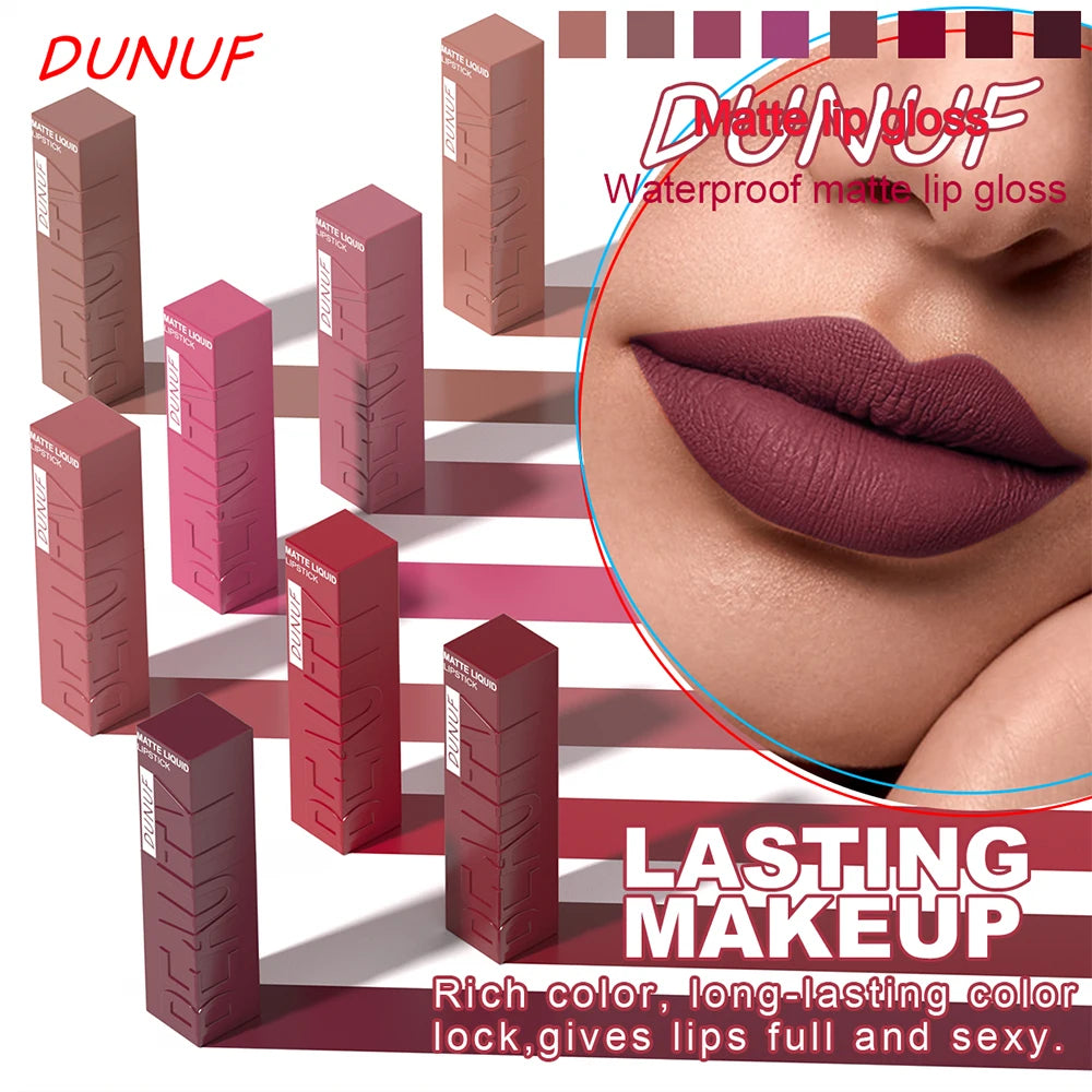 Matte Lip Gloss 8pc/set: Waterproof Lipstick Moisturizing Long Lasting Non-Stick Cup, Nude, Y2K Christmas Valentine's Day Gifts