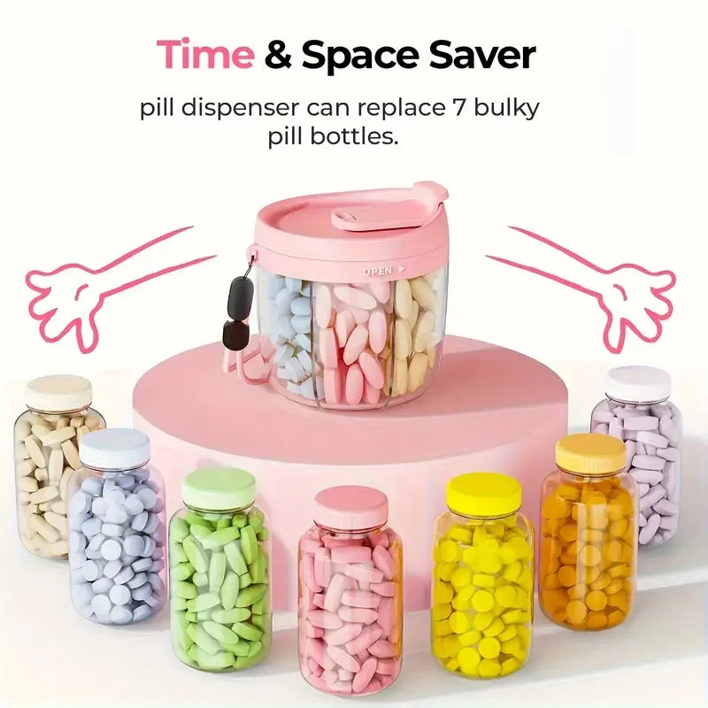 Portable 7-Compartment Vitamin Supplement Storage Box Energy Boost Capsule Organizer with Confusion-Reducing Design