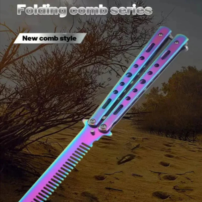 Butterfly Knife Comb, Foldable Comb, Stainless Steel Beard Brush, Salon Hair Styling Tool. Christmas, Halloween and Thanksgiving