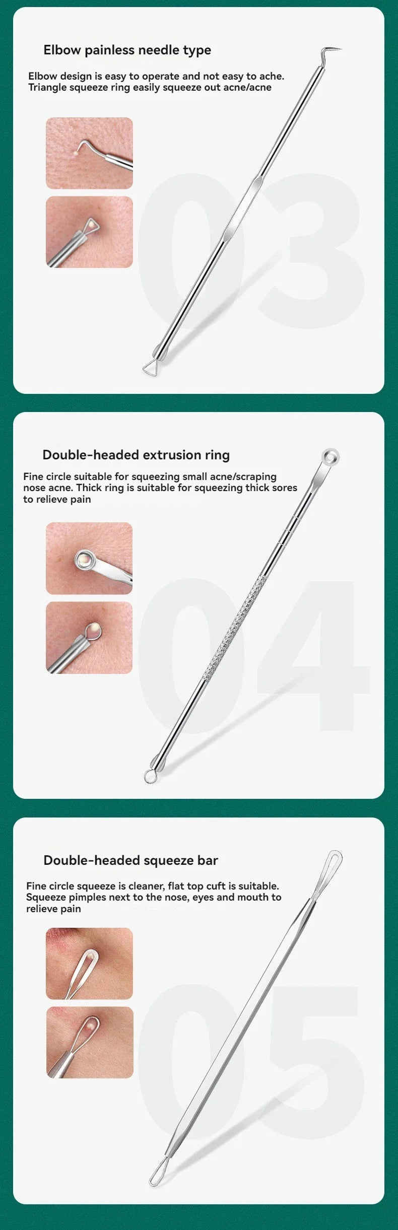 1-11PCS Stainless Steel Acne Clip, Cell Clip, Blackhead Clip, Acne Needle, Beauty Salon Acne Tool
