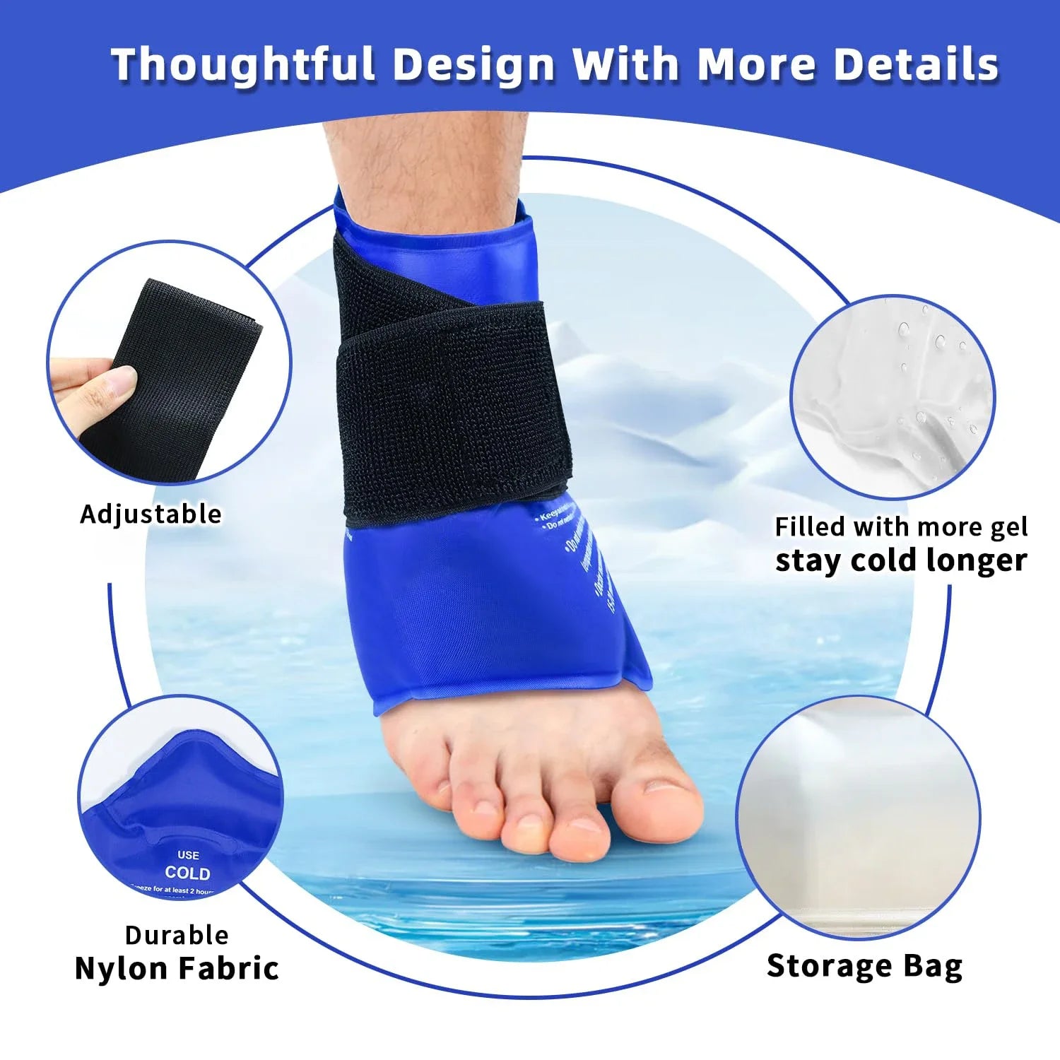 Ankle Brace Ice Pack Wrap For Sport Injuires Hot & Cold Compress Use Large Reusable Gel Cold Pack Ankle Support