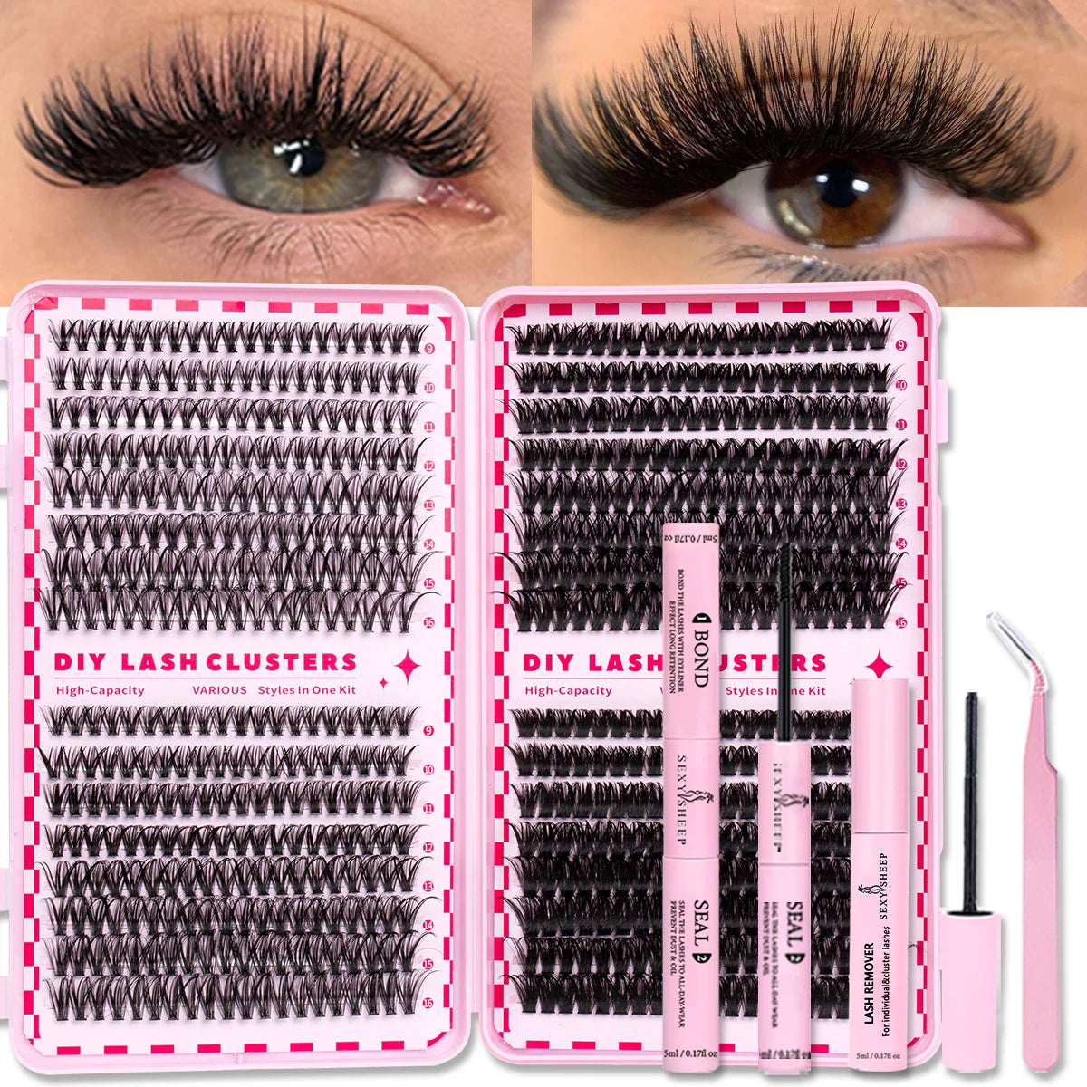 DIY Individual Eyelash Kit Volume Lash Clusters D Curl Soft Natural Lashes Extension with Bond and Seal Tweezers Festival Gift