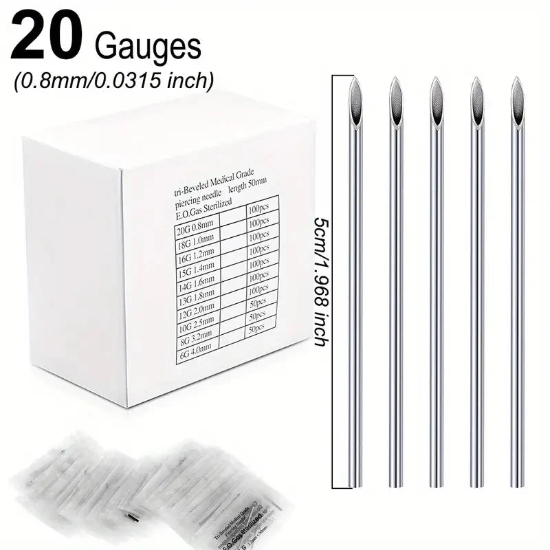 Disposable Sterile Body Piercing Needle 0.8/1 /1.2/1.4/1.6mm Stainless Steel for Ear Nose Belly Tongue Eyebrow Piercer Tools