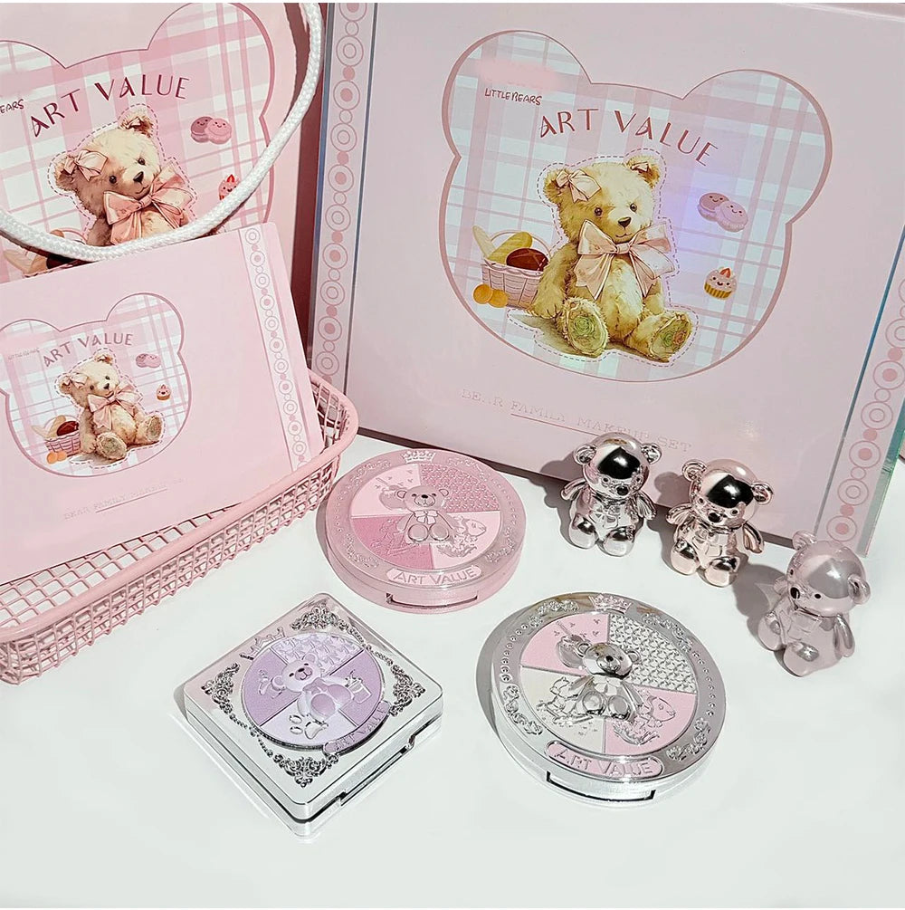 ART VALUE 7PC Makeup Sets Include 3 Colors Matte Lip Mud,1 Pressed Powder,1 Blush,1 Eyes Palette,1 Necklace Beauty Makeup Sets