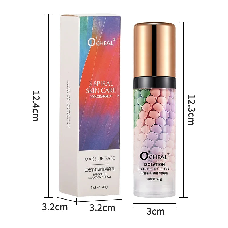 O‘’CHEAL One-Step Three Color Spiral Contour Isolation Primer Moisturizing Cream Face Care Corrector Foundation Makeup Cosmetic