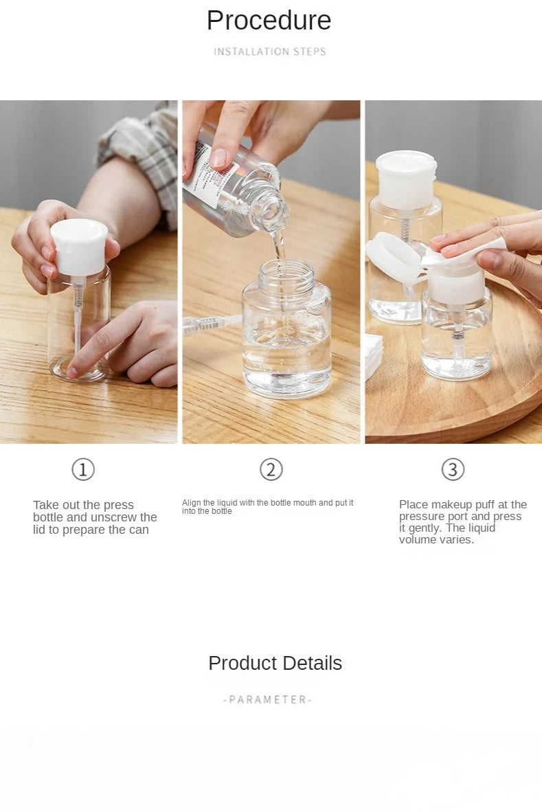 1pc Refillable Bottles Push-type Bottling   Empty Pump Dispenser Bottle for Nail Polish and Makeup Remover Bottle Packaging
