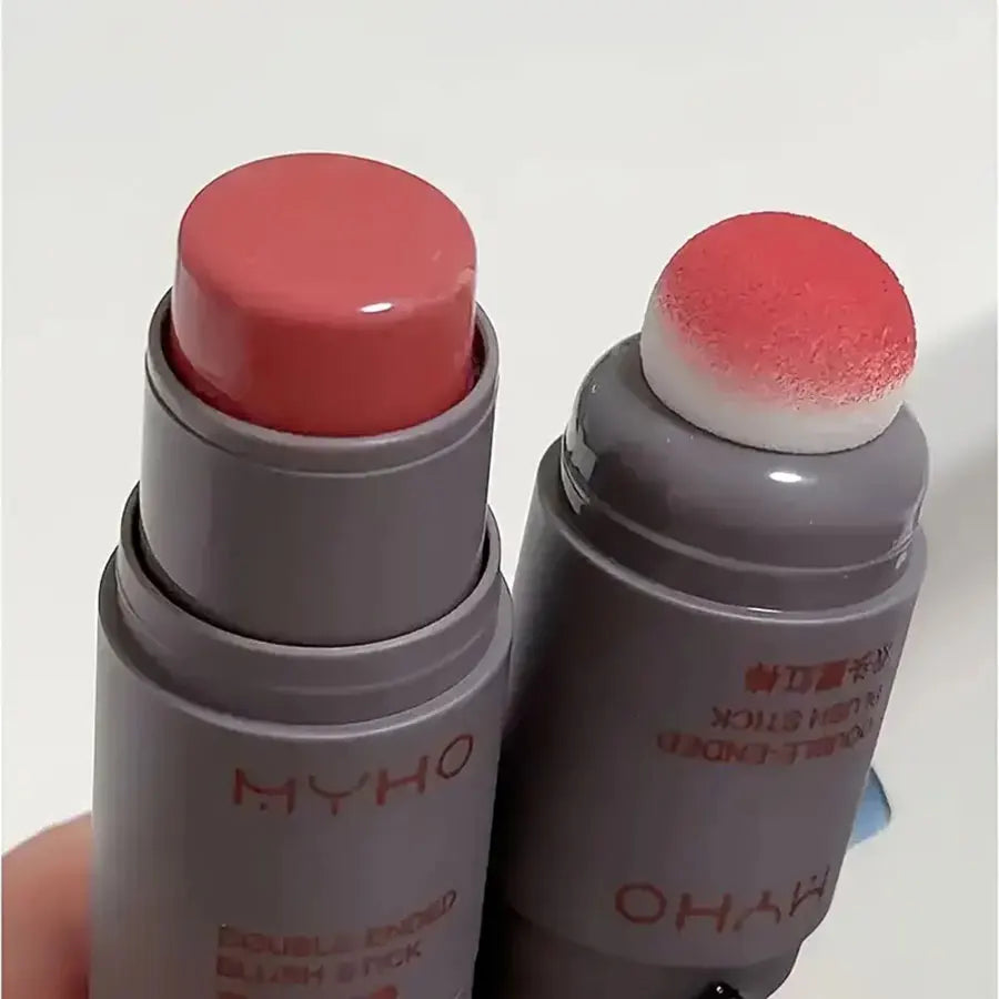 Double Head Sponge Monochrome Powder Blusher Lip and Cheek Dual-Use Durable Matte Natural Rouge Powder Blusher Stick Light Natur