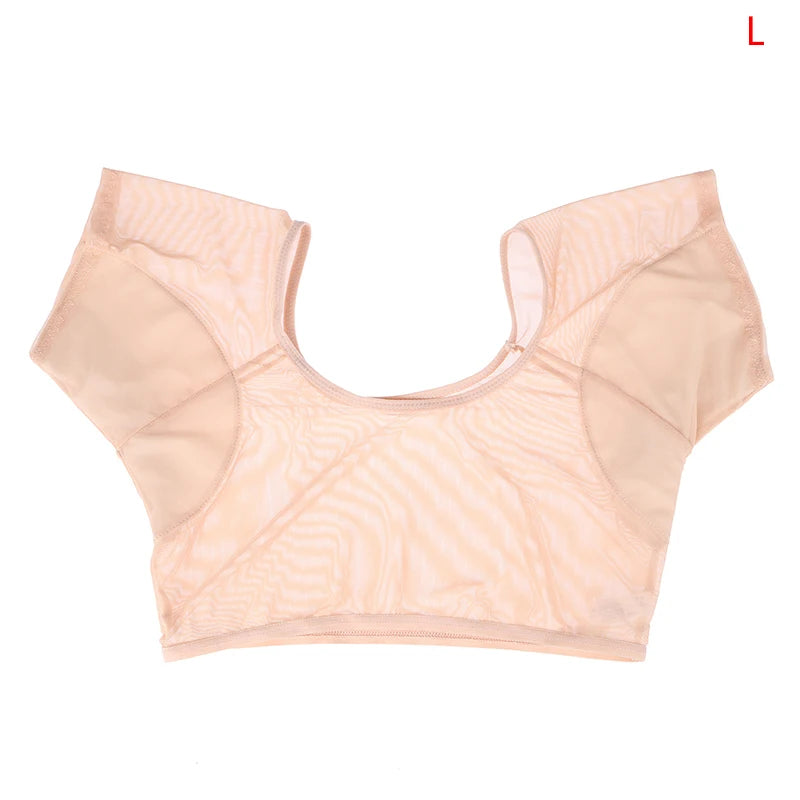 Transparent Mesh Ultra-thin Vest Absorbent Deodorant Pad Women T-shirt Washable Sweat Proof Under Top With Underarm Sweat Pads