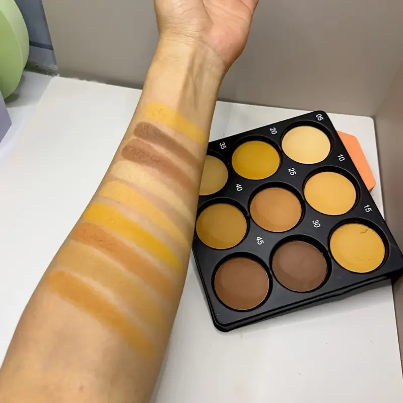 9-Color Dark Bronze Foundation Palette, for Contouring, Concealing, Setting Makeup, Oil Control, Shading, and Nose Shadowing, with a Matte Finish and Subtle Shimmer