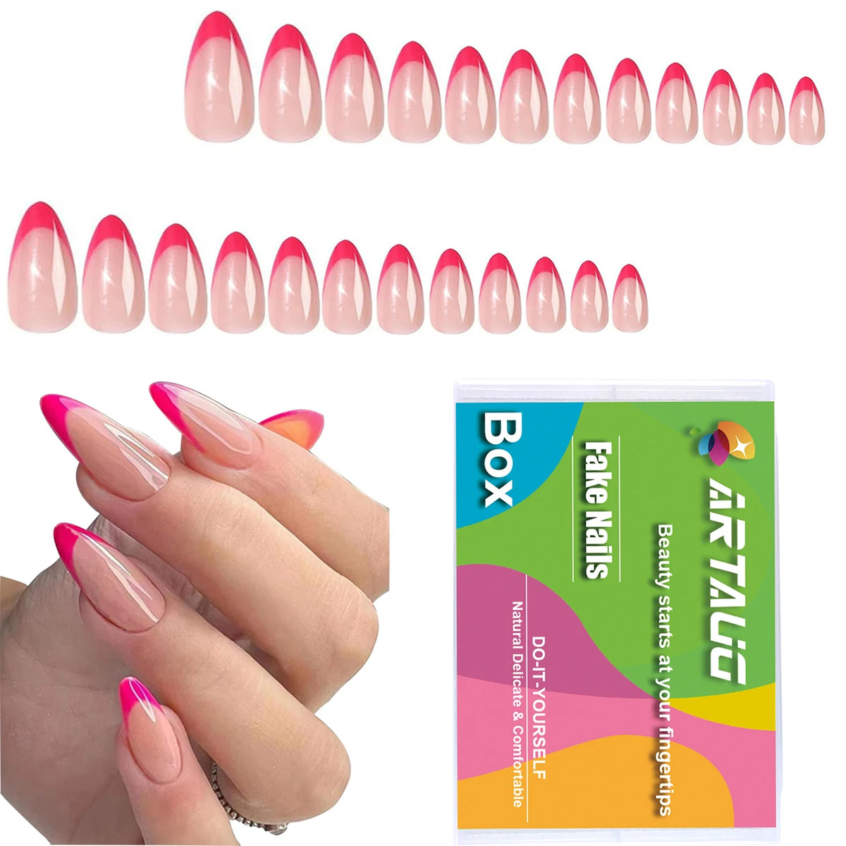 120pcs -box Almond White French Fake Nails for Stylish Women & Girls, Perfect for Daily Chic or Party Celebrations