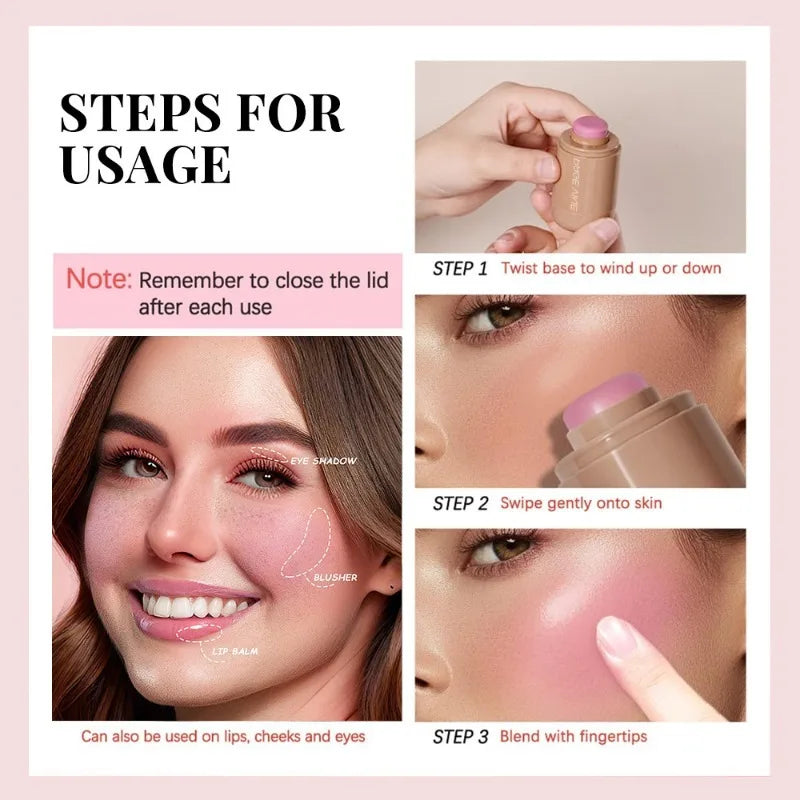 New Blush Stick 3-in-1 Cheek Lip Tinted Moistured Blush Stick Silky Brighten Blush Cream Blusher Cosmetics Tubes Matte Contour