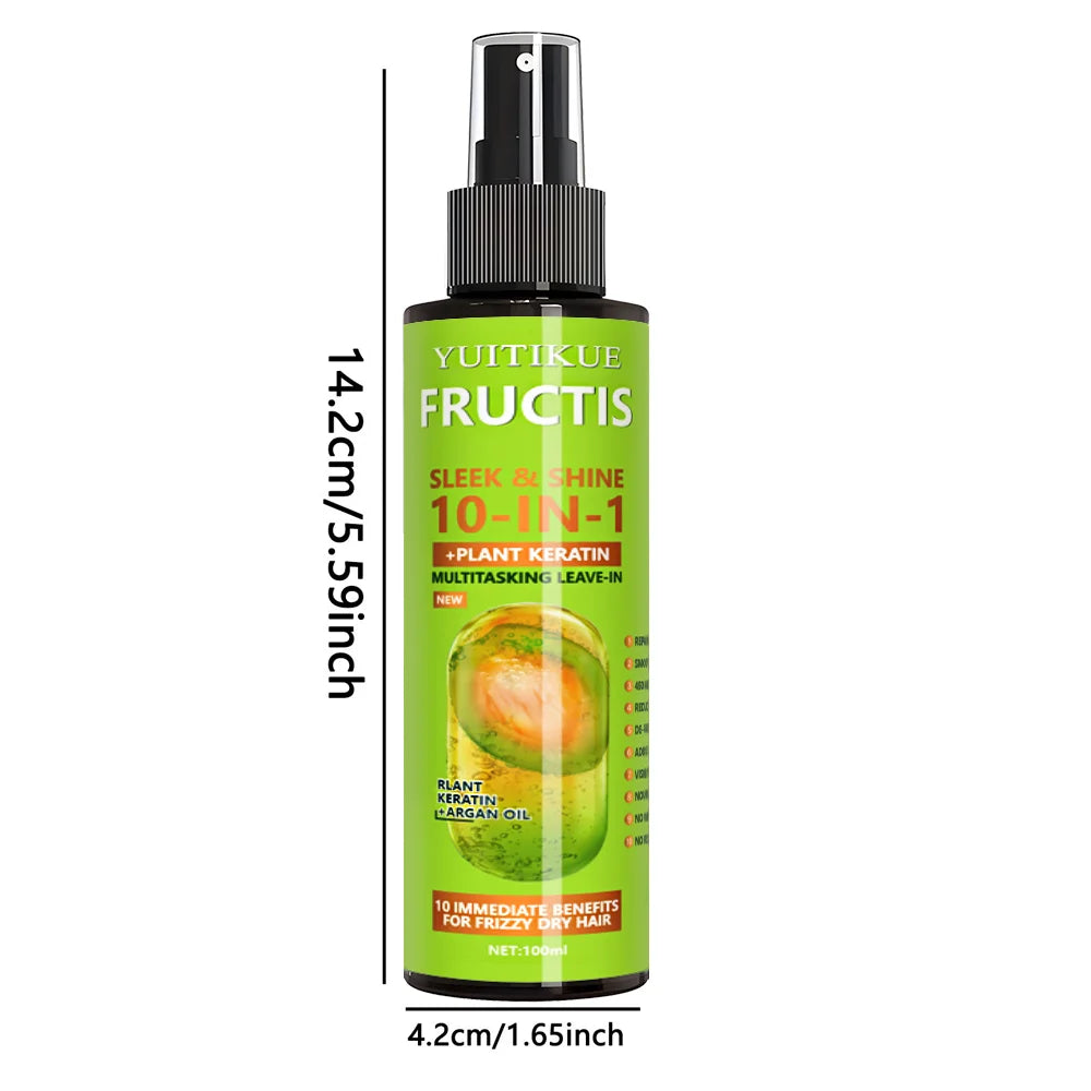 10-in-1 Hair Spray, Containing Plant Keratin, Offers 10 Major Benefits for Dry and Frizzy Hair, Including Repair and Smoothing.