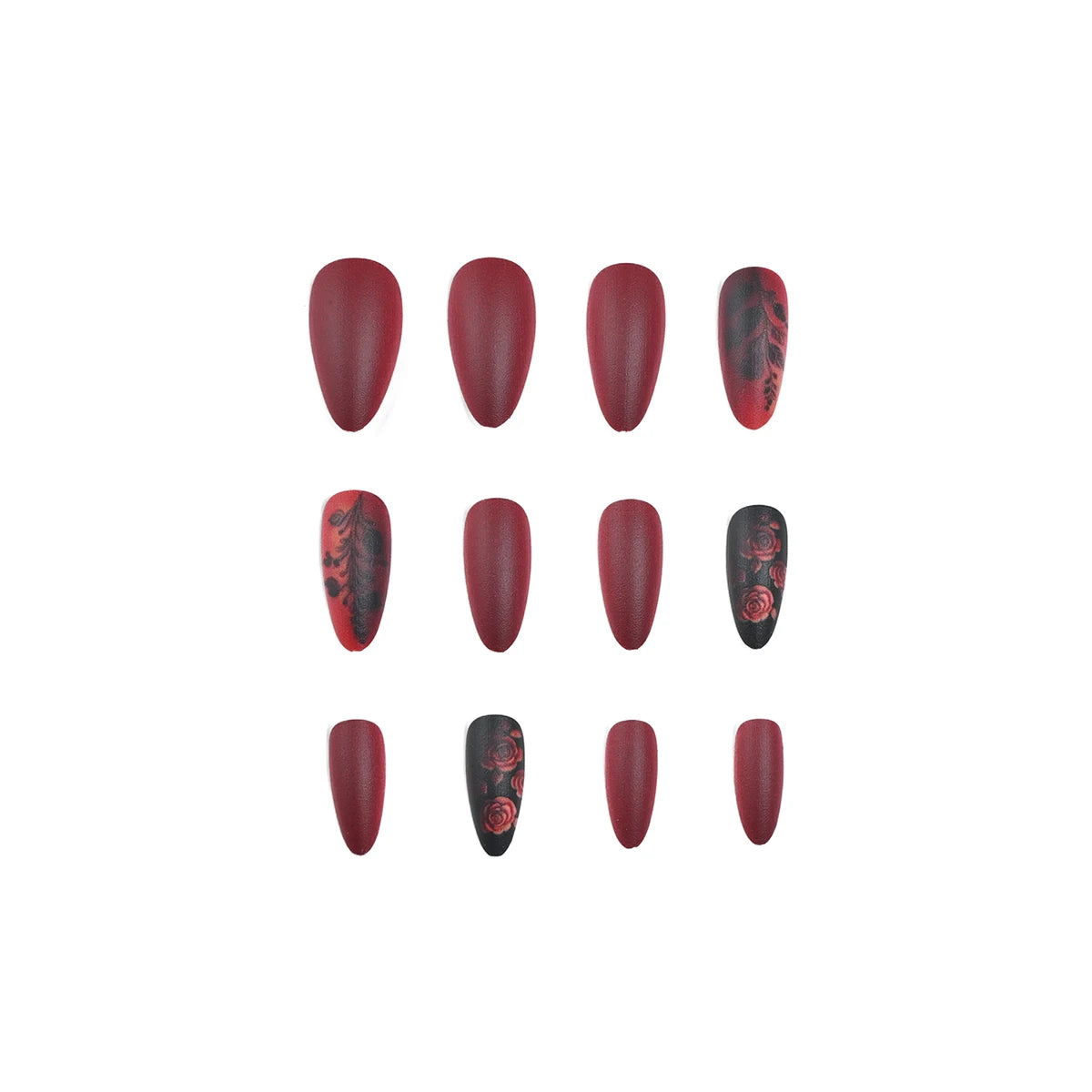 24 pieces of long almond-shaped pure red matte texture diamond-shaped check glitter French wear nail piece & 1 rub strip & 1 jel