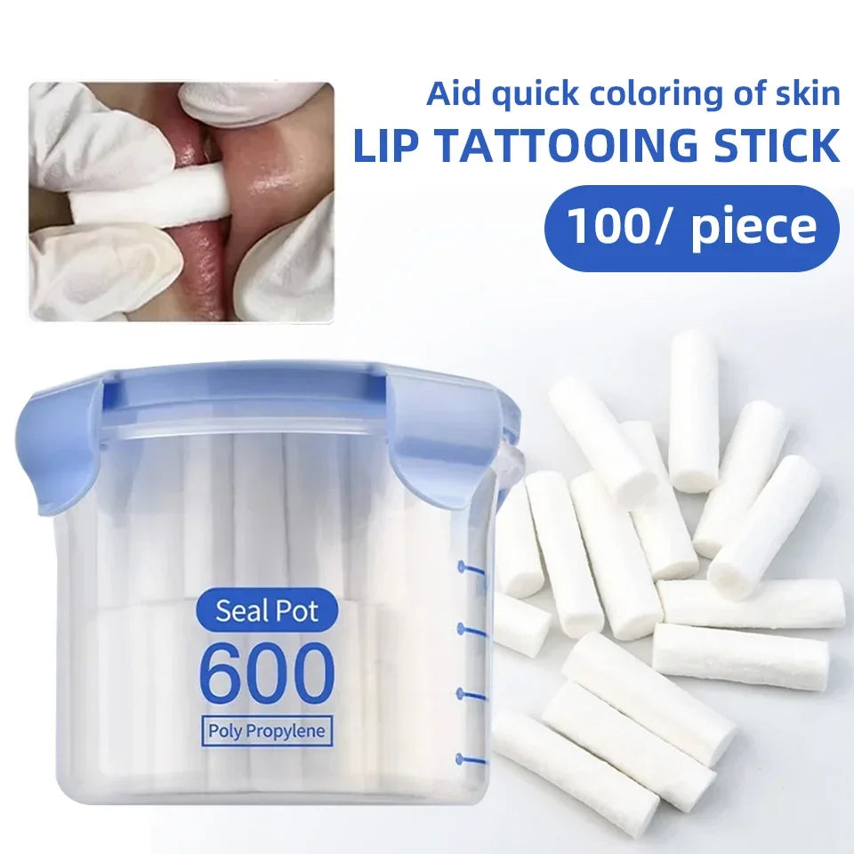 100PCS/box Disposable Lip Tattoo Skin Stretching Cotton Stick With Box Semi-Permanent Makeup Lip Embroidery Blush Recovery Tools
