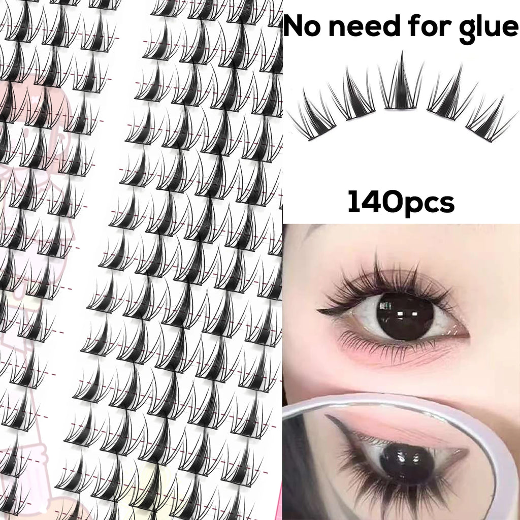 140 Cluster Korean-Style False Lash Extension Kit – Perfect for Cosplay Makeup & Natural Long Wispy Cat Eyes!