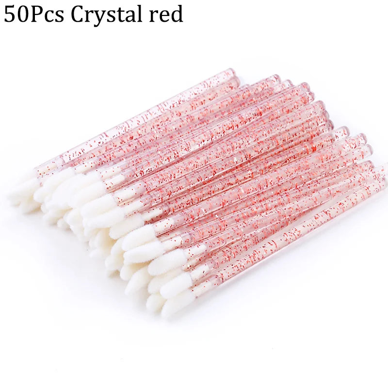 50Pcs Crystal Eyelashes Brushes Individual Lash Removing Cleaning Mascara Applicator Lip Brushes Makeup Eyelash Extension Tools