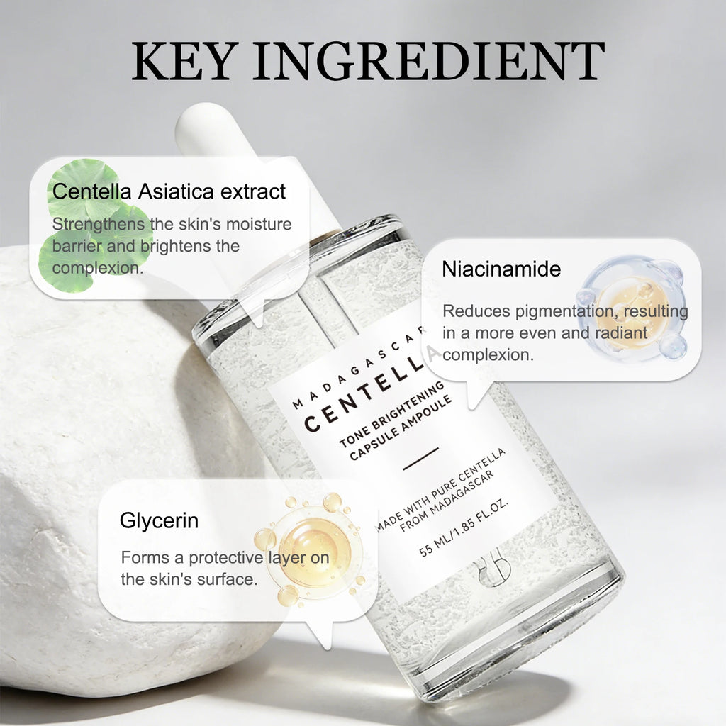 Madagascar Skin Tone Perfector Brightening Ampoule 55ml - Centella & Niacinamide Serum Hydrates, Soothes & Enhances Radiance.