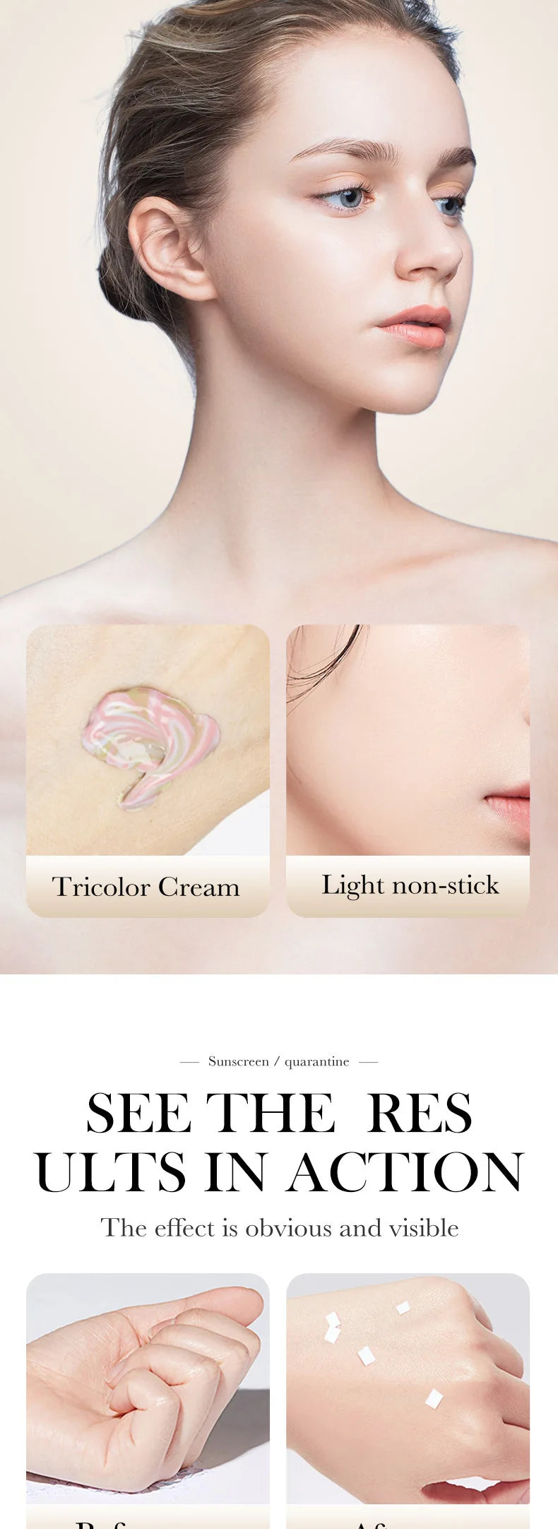 Face Makeup Primer Tri-color Cream Contour Color Isolation Waterproof Makeup Foundation Natural Makeup Base Cream 40g