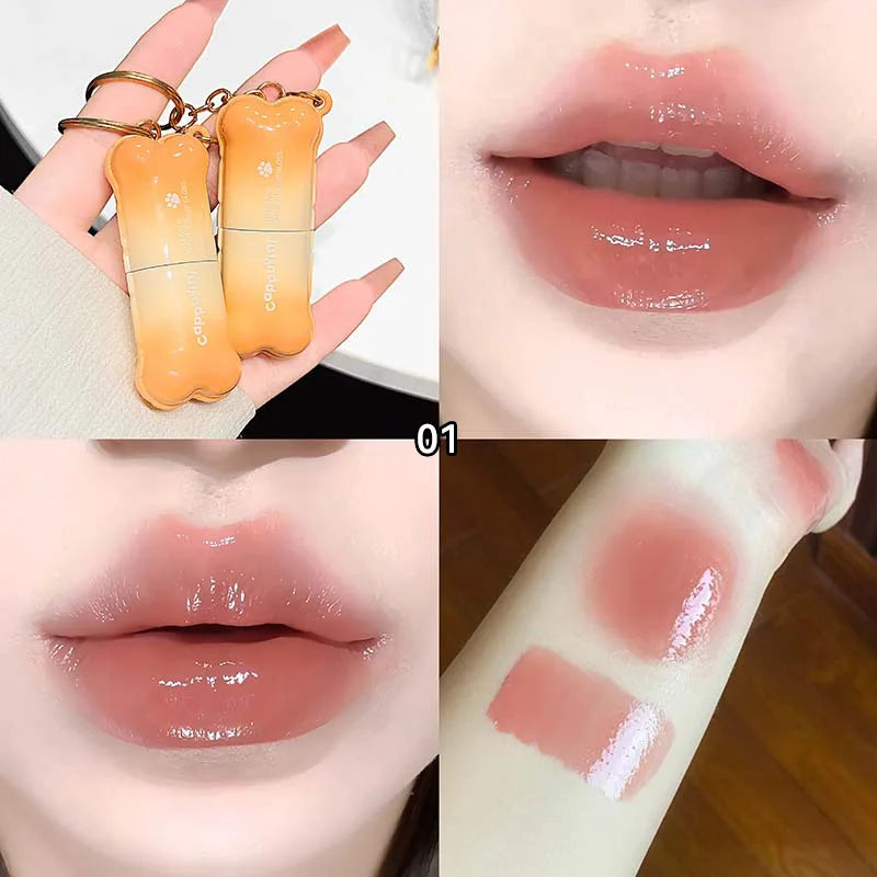 PINKCOCO Bear Doodle Mirror Lip Glaze — Long-Lasting Shiny Lip Gloss, Student-Friendly, Skin-Brightening Nude Lipstick