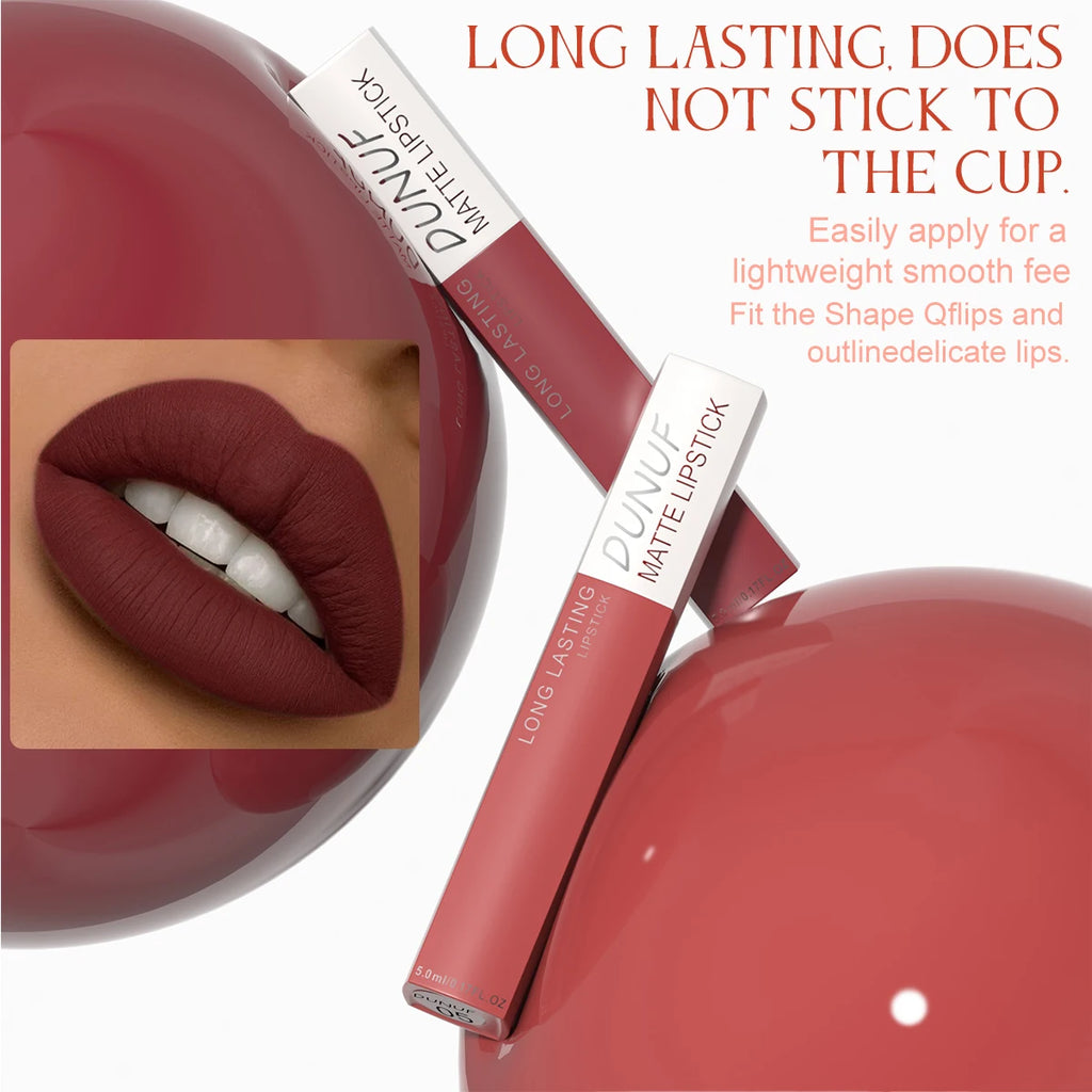 Long-Lasting Lip Gloss Lipstick 8pcs/set: Matte Non-Stick Cup Waterproof Nude Deep Red Mauve Christmas And Valentine's Day Gifts