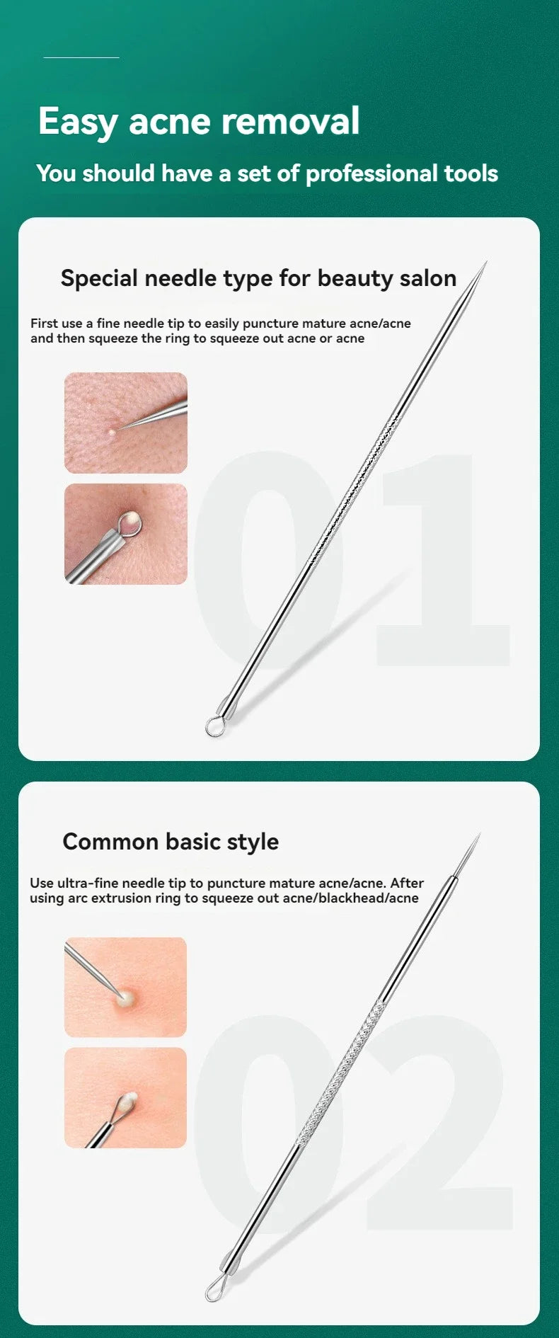 1-11PCS Stainless Steel Acne Clip, Cell Clip, Blackhead Clip, Acne Needle, Beauty Salon Acne Tool
