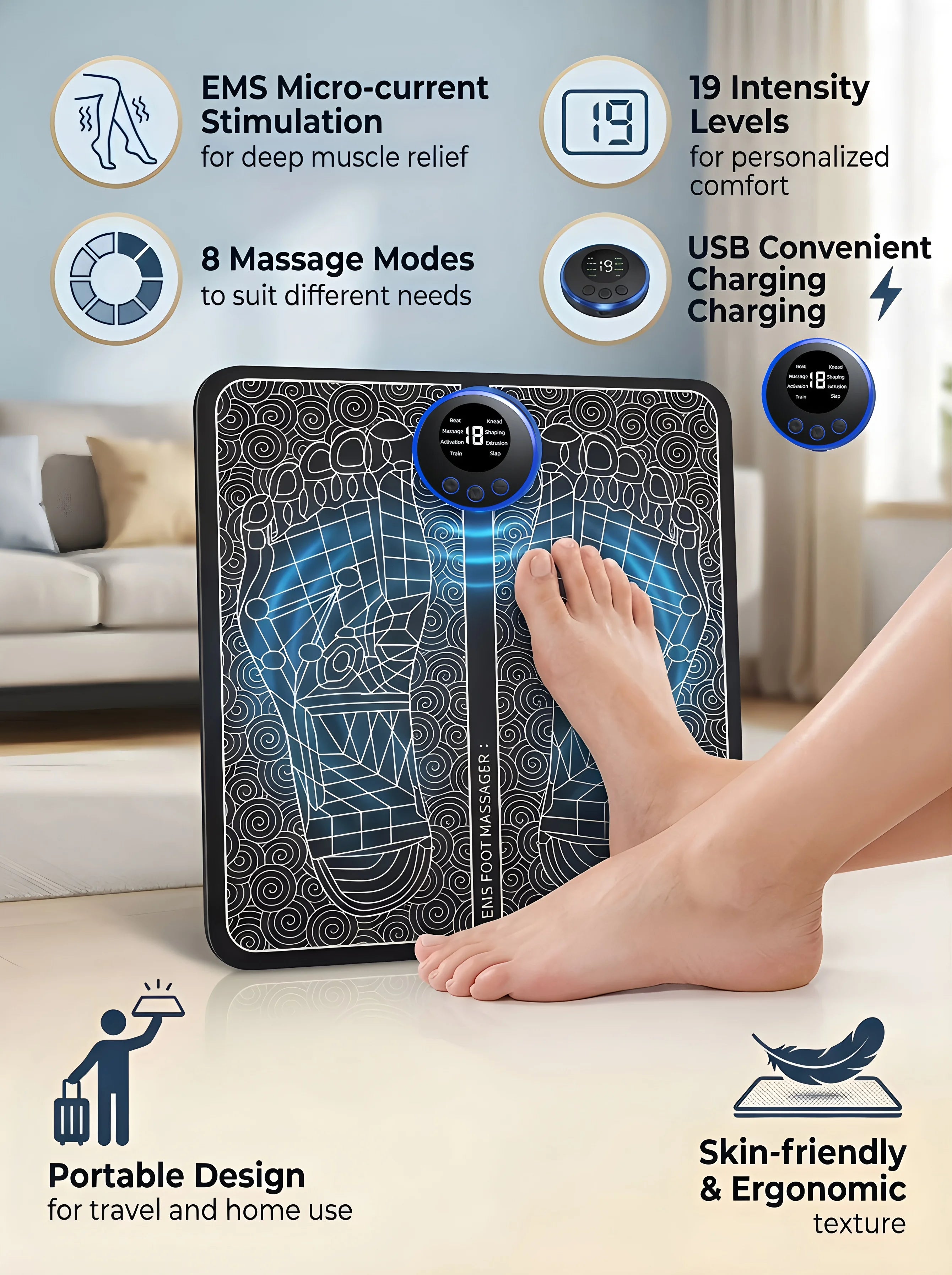 EMS Foot Massager Rechargeable Massage Pad Foot Relaxation Pad Electric Foot Massage Tools Promote Blood Circulation