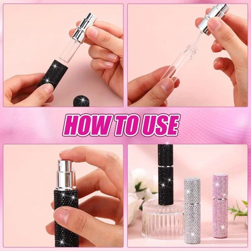 10ml Crystal Perfume Spray Bottle Travel Refillable Bottles Mini Potable Bling Glitter Empty Cosmetic Containers Atomizer Bottle