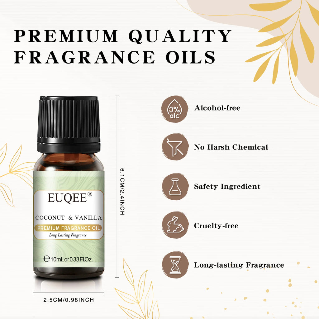 EUQEE 10ML Coconut & Vanilla Bubble Gum Fragrance Oil Coffee Pumpkin Pie Cedarwood Premium Aroma Oils For Making Candle,DIY Soap