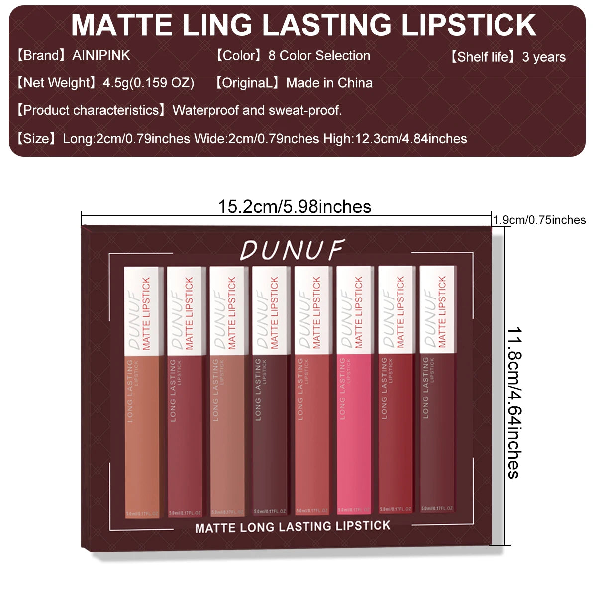 Long-Lasting Lip Gloss Lipstick 8pcs/set: Matte Non-Stick Cup Waterproof Nude Deep Red Mauve Christmas And Valentine's Day Gifts