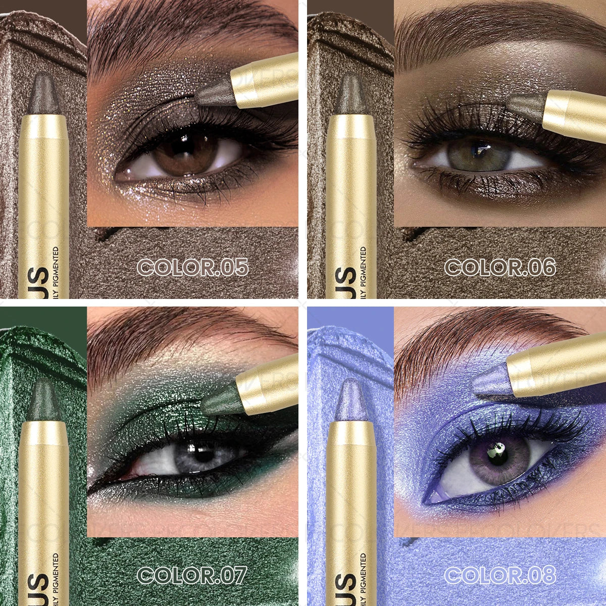 Smudge-Proof & Waterproof Eyeshadow Stick,Dual-Ended Eye with Shadow Stick,Sponge Brush,Glitter & Matte Finishes