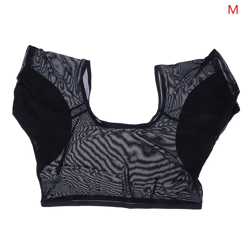 Transparent Mesh Ultra-thin Vest Absorbent Deodorant Pad Women T-shirt Washable Sweat Proof Under Top With Underarm Sweat Pads