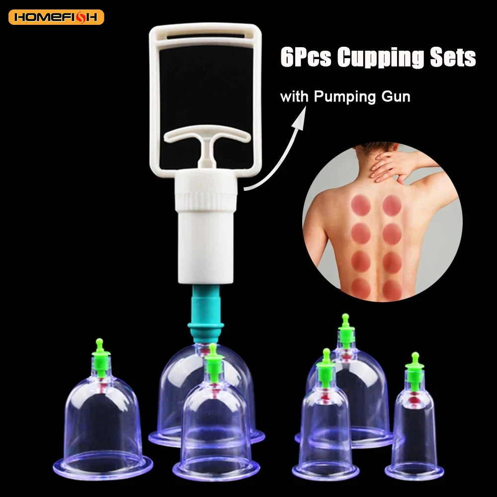 6 Suction Cups for Back-Vacuum Cupping Massage Kit w/ Pump Gun Body Massage Anti-Cellulite