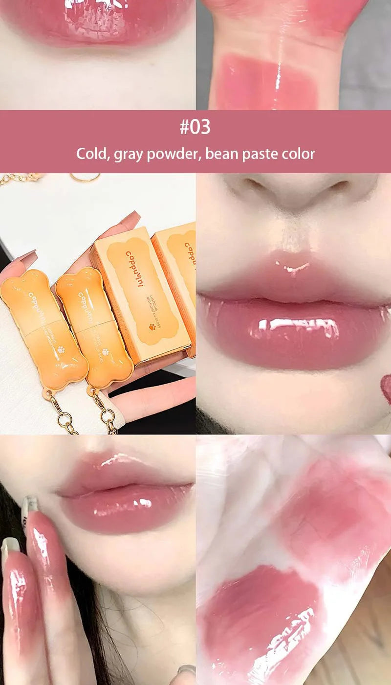 PINKCOCO Bear Doodle Mirror Lip Glaze — Long-Lasting Shiny Lip Gloss, Student-Friendly, Skin-Brightening Nude Lipstick